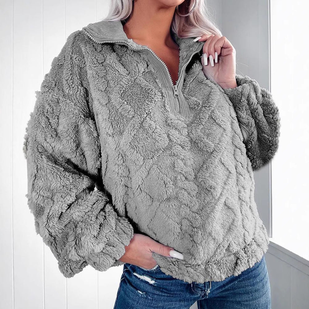 Pull en polaire douillet pour femmes avec fermeture éclair et motif alvéolé Chic und Stil