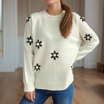 Pull en tricot pour femmes avec des appliqués floraux et une coupe décontractée Chic und Stil