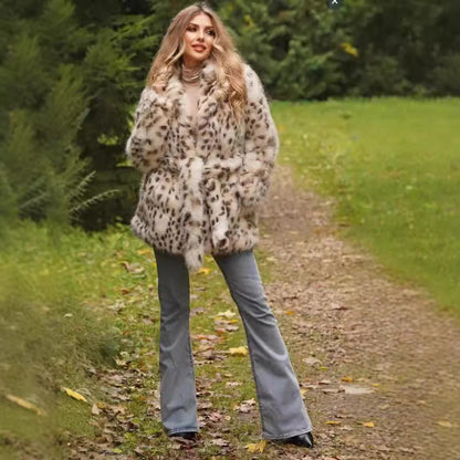 Ladies Glamour Faux Fur Jacket with Belt Chic and Style