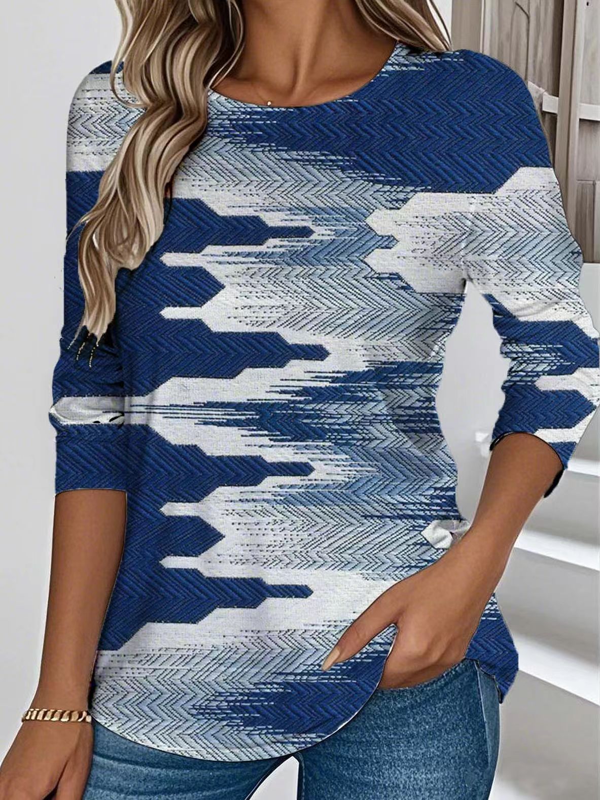 T-shirt à manches longues pour femmes à design géométrique créatif Chic und Stil
