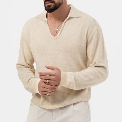 Pull pour homme à col en V tendance en matière tricot respirante Chic und Stil