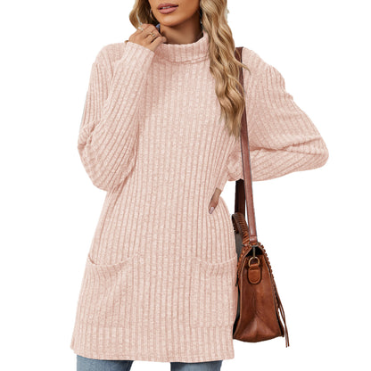 Pull en tricot surdimensionné pour femmes avec col montant et poches pratiques Chic und Stil