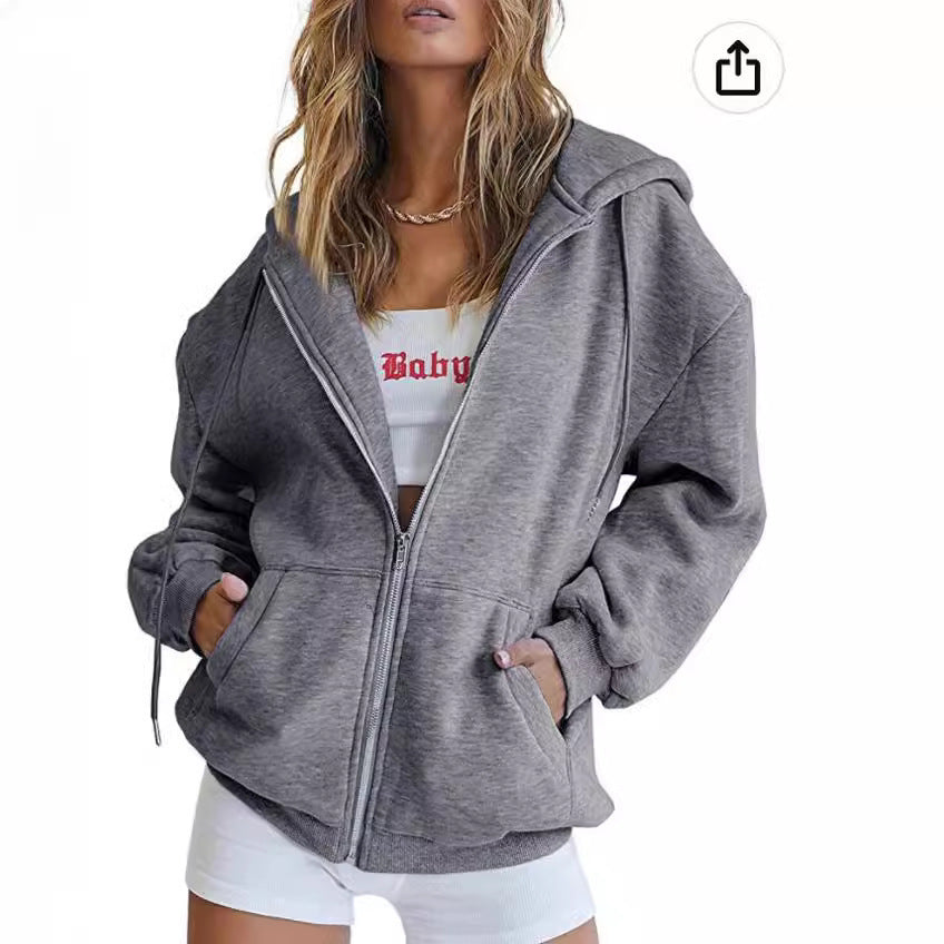 Dames décontracté Zip-Hoodie avec une grande capuche et des poches pratiques Chic und Stil