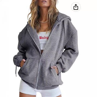 Dames décontracté Zip-Hoodie avec une grande capuche et des poches pratiques Chic und Stil