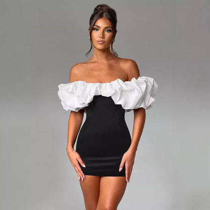 Dames Élégant Robe Mince avec Détails de Volants Chic und Stil