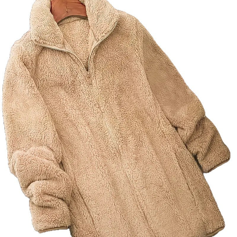 Ladies Soft Teddy Jacket with High Collar and Side Pockets Chic and Style