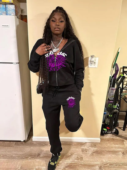 Hooded jacket and jogger pants set for women with a striking woven design Chic and Style