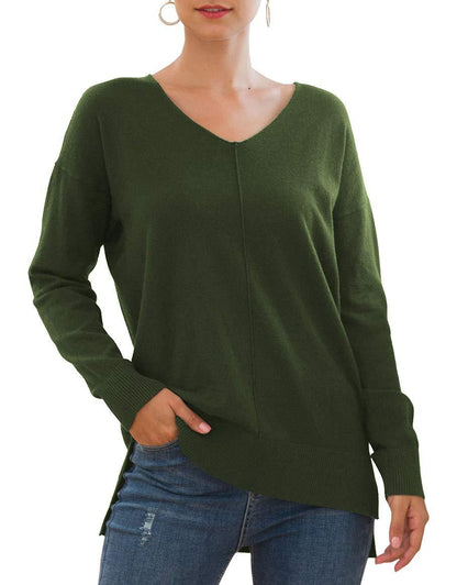 Pull élégant femmes à décolleté en V avec ourlet asymétrique Chic und Stil
