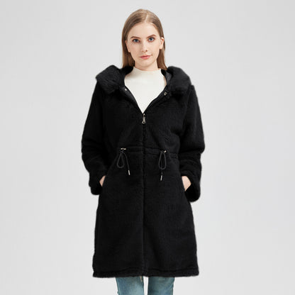 Dames élégant et chaud parka avec col en fausse fourrure amovible et détails de lacets pratiques Chic und Stil