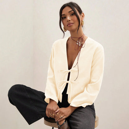 Blouse à manches courtes pour femmes avec nœud décoratif Chic und Stil