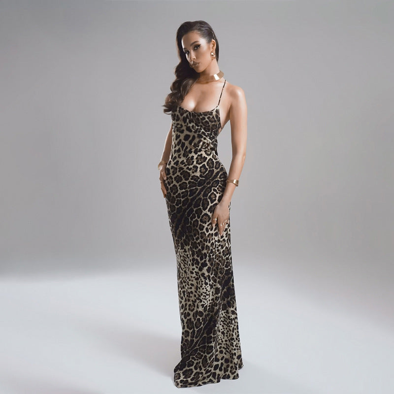 Dames Robe de Nuit Maxi Imprimé Léopard Chic und Stil