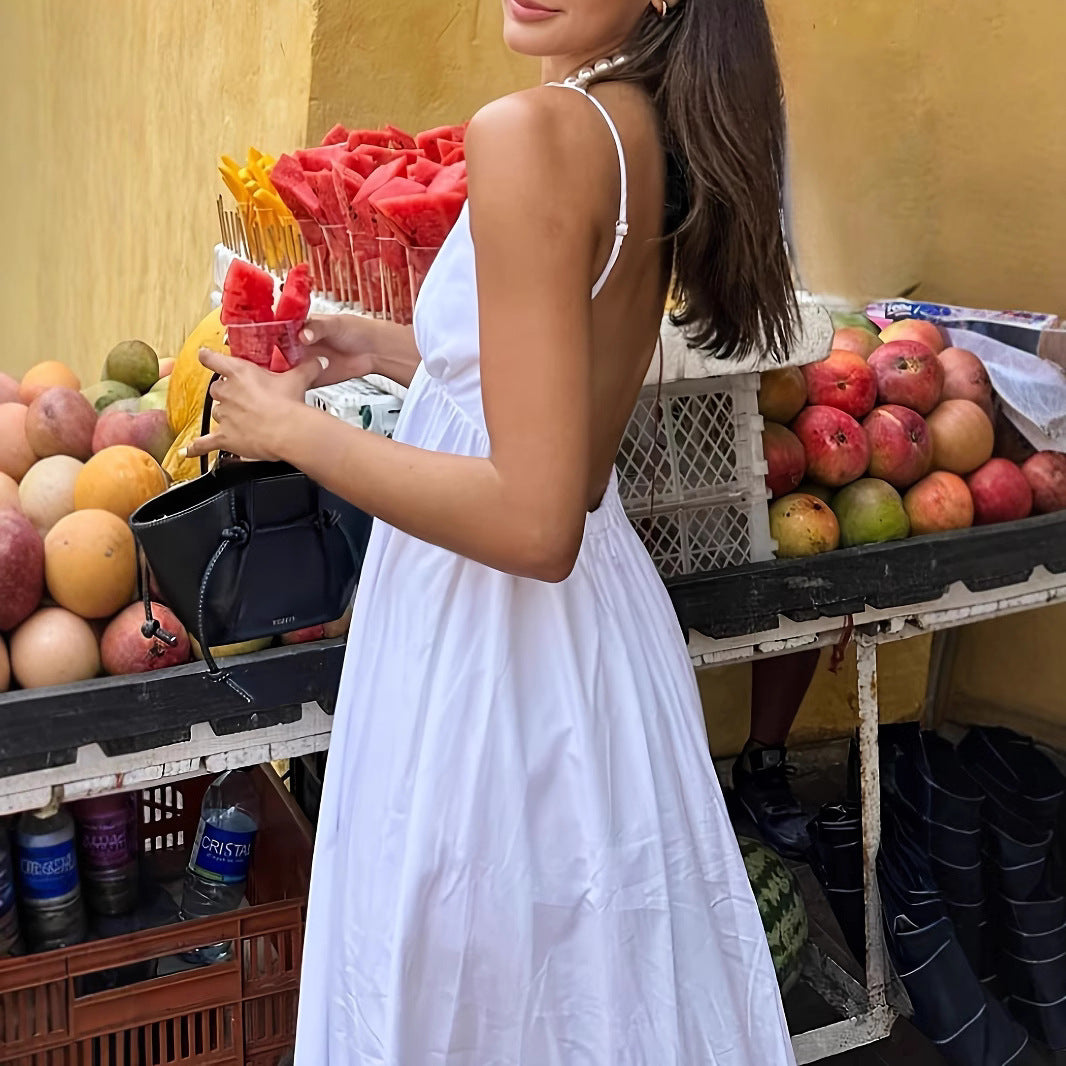 Robe d'été légère pour femmes avec décolleté en V profond et bretelles spaghetti Chic und Stil