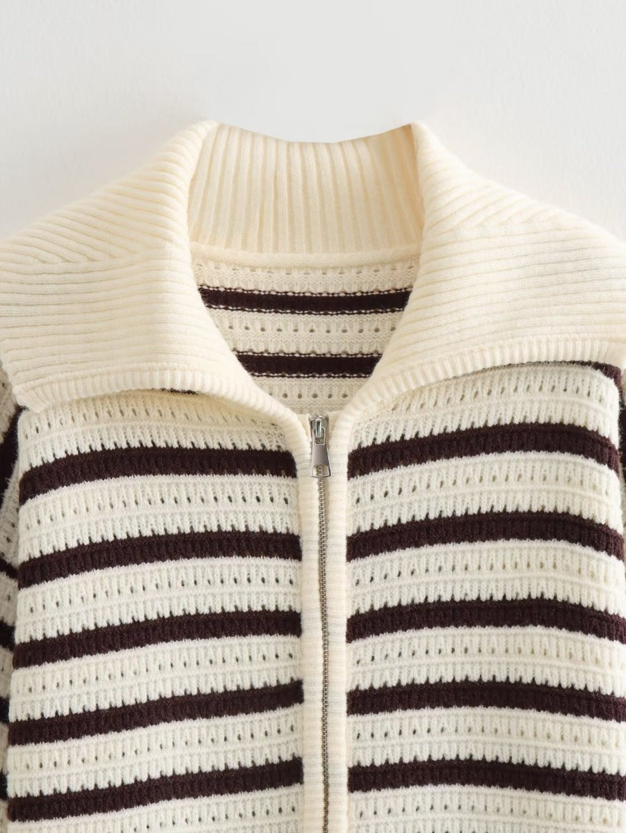 Dames cardigan rayé avec fermeture éclair moderne Chic und Stil