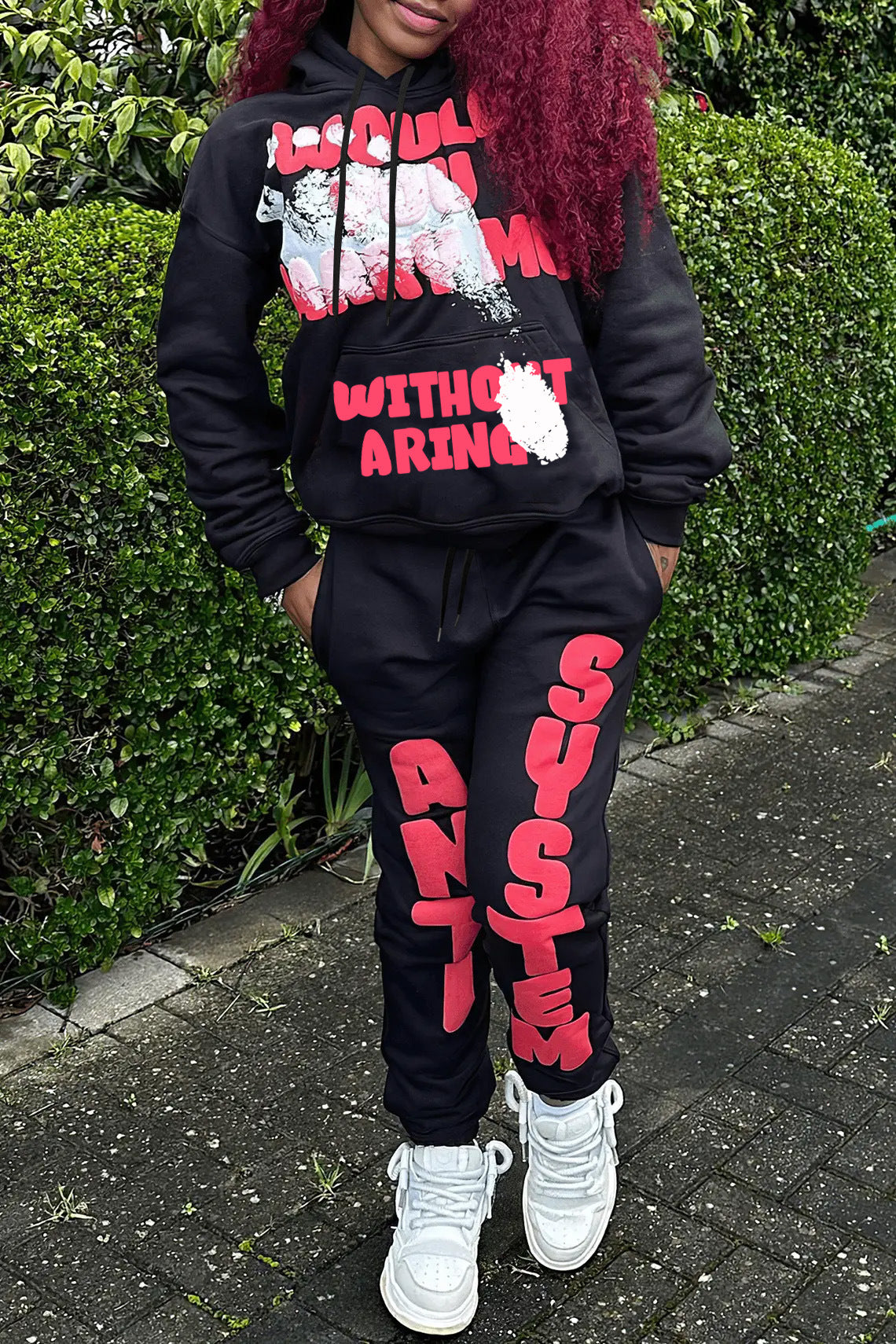 Women's hoodie and jogger pants set with striking lettering and comfortable fit Chic and Style