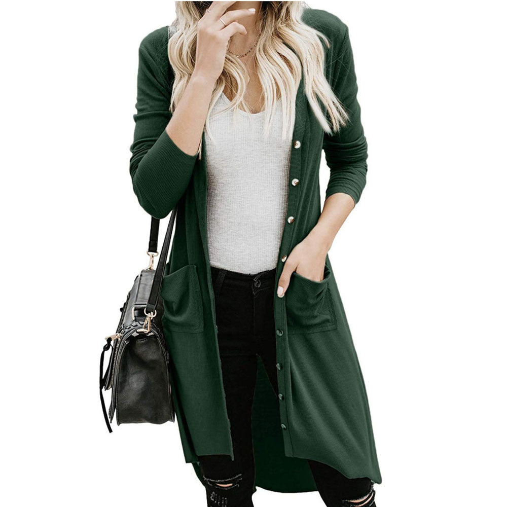 Dames Long Pull Cardigan avec Boutons et Poches Chic und Stil