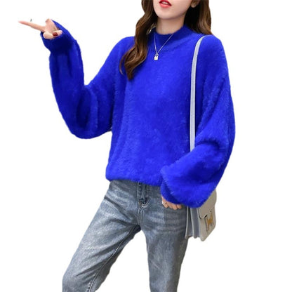 Pull en mohair pour femmes avec col roulé, manches bouffantes et design texturé Chic und Stil