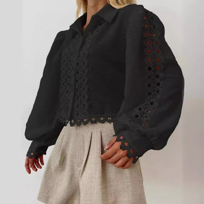 Dames blouse élégante avec motif brodé raffiné et manches ballons Chic und Stil