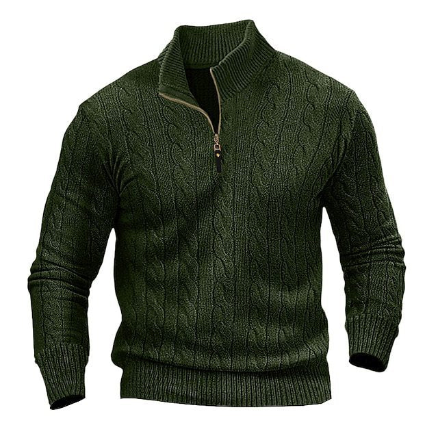 Pull en tricot stylé pour hommes avec col mi-ouvert et motif torsadé Chic und Stil