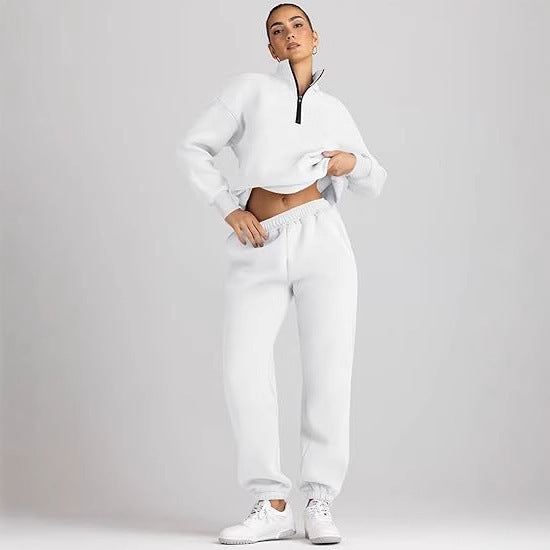 Ladies sporty sweater with high collar and chic jogger pants set