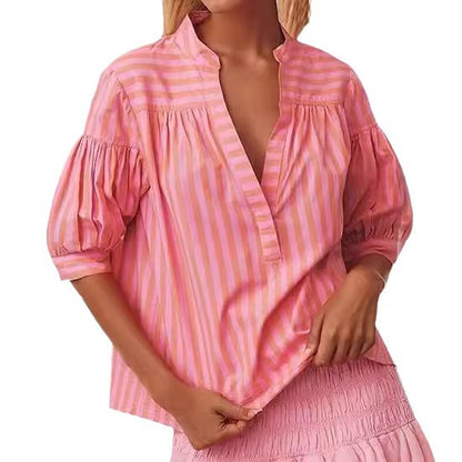 Blouse à manches bouffantes pour dames avec décolleté en V et motif rayé Chic und Stil