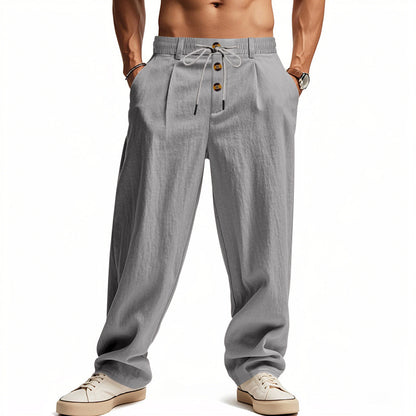 Casual linen pants for men with elastic waistband and practical buttons Chic and Style