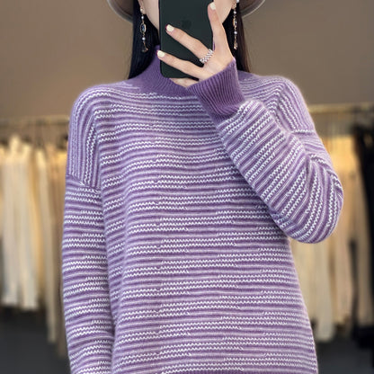 Pull en tricot pour femmes avec un motif à rayures moderne et des trous pour les pouces confortables Chic und Stil