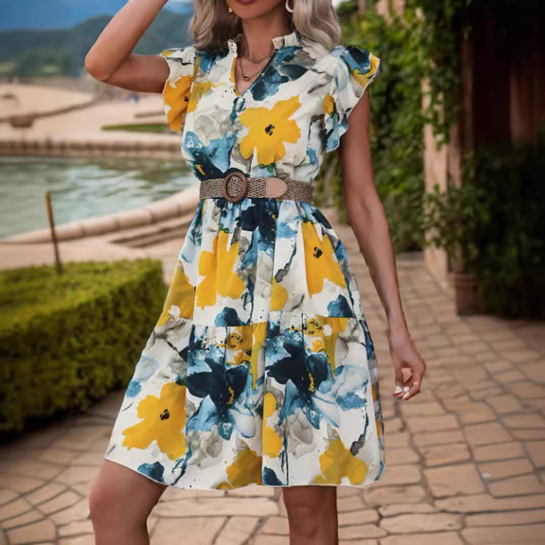 Femmes volants floral robe A-line Chic und Stil
