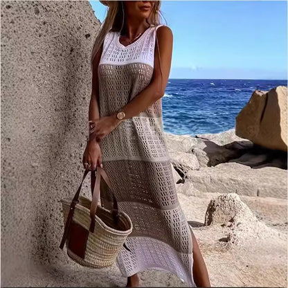 Robe en tricot décontractée pour femmes avec un motif ajouré raffiné et des fentes latérales Chic und Stil