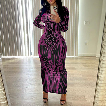Robe maxi à manches longues pour femmes avec structure de lignes sculptante Chic und Stil