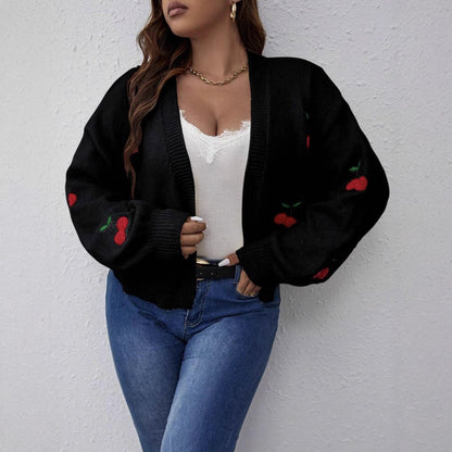 Dames Grand Cardigan avec motif cerise ludique Chic und Stil