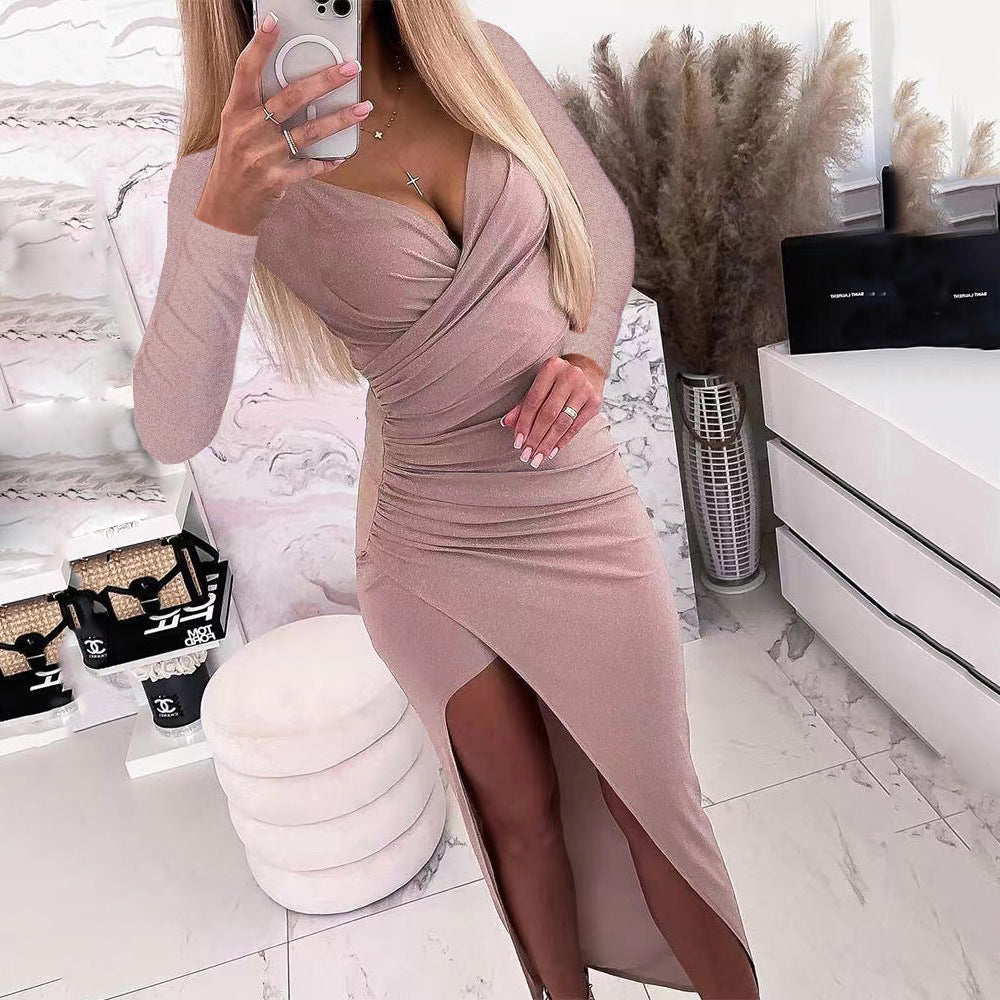 Robe portefeuille élégante pour dames avec manches longues et fente latérale Chic und Stil
