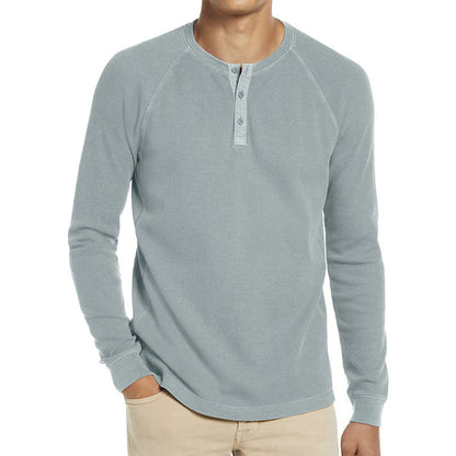 Homme T-shirt Henley à manches longues en mélange de coton respirant avec patte de boutonnage Chic und Stil