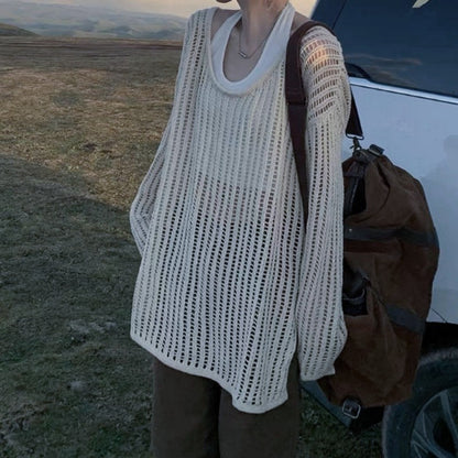 Pull en tricot léger pour femmes avec une coupe ample et un motif en dentelle discret Chic und Stil