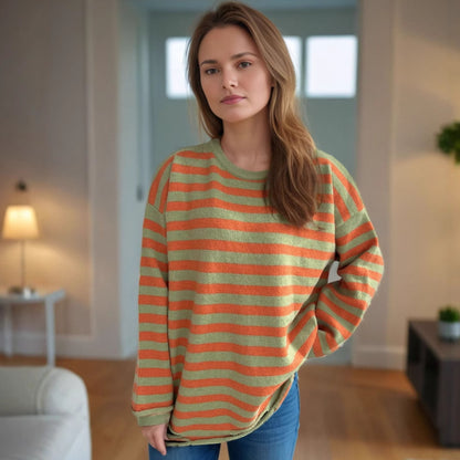 Pull over-size décontracté pour femmes avec de larges rayures Chic und Stil