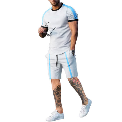 Ensemble de shorts et de t-shirt à manches courtes sportives pour hommes avec des bandes contrastées Chic und Stil