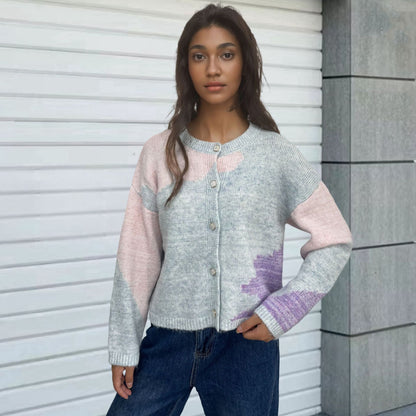 Dames Gros tricot Cardigan avec des éléments modernes de bloc de couleur Chic und Stil