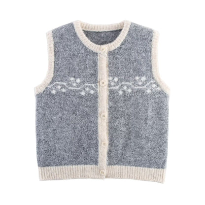 Dame gilet en tricot avec motif floral et détails de boutons Chic und Stil