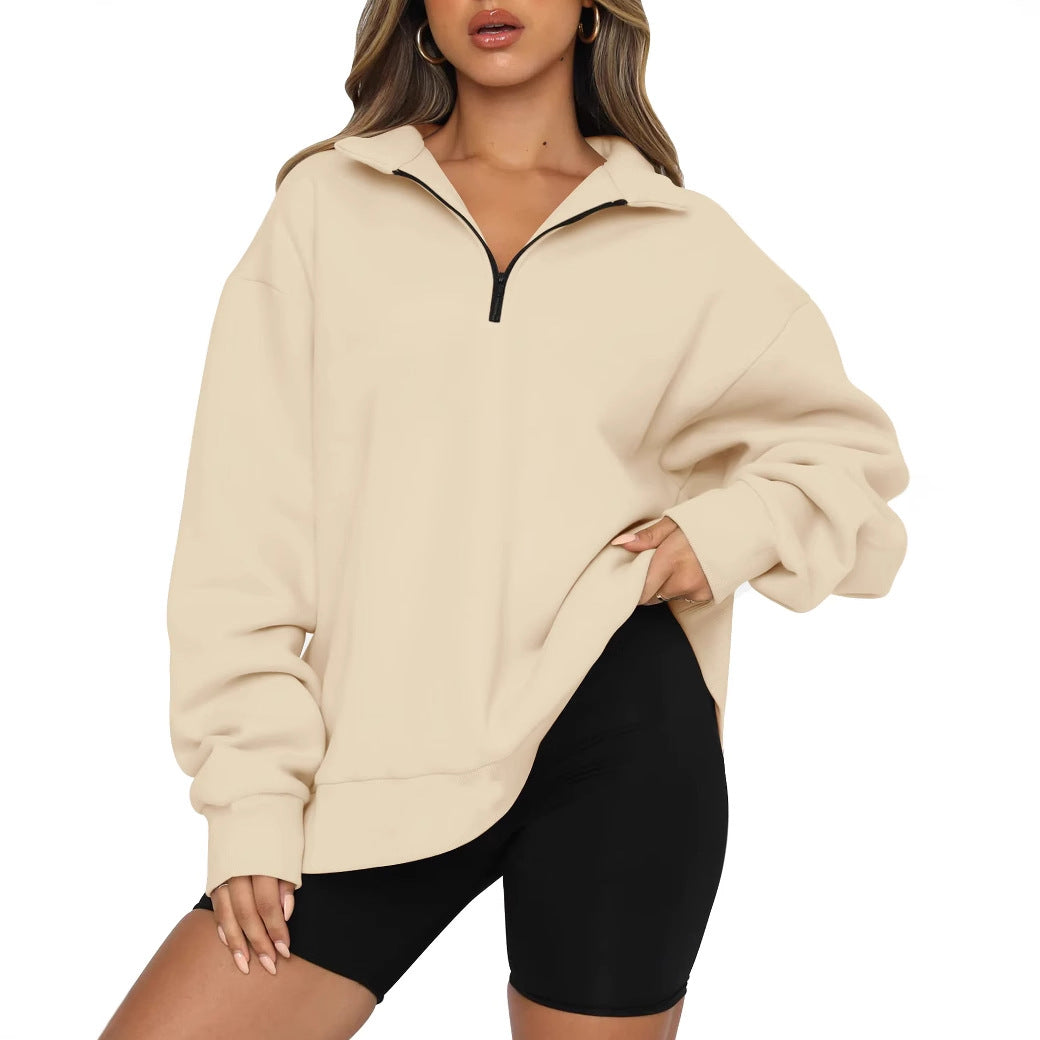 Pull décontracté pour femmes avec demi-zip et épaules tombantes Chic und Stil