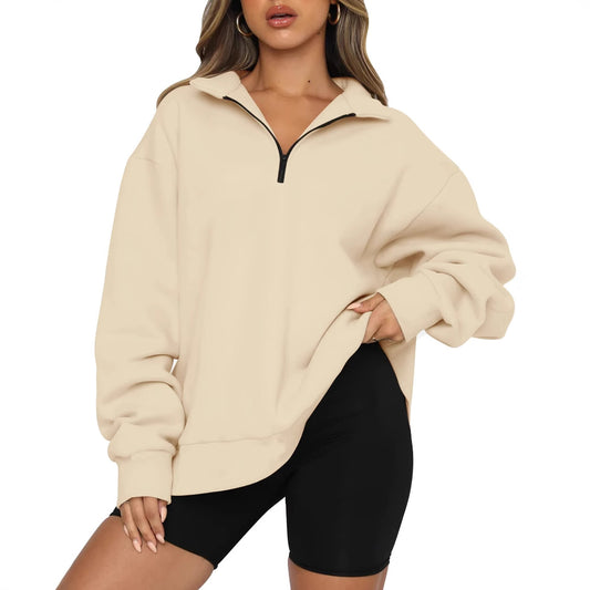 Pull décontracté pour femmes avec demi-zip et épaules tombantes Chic und Stil