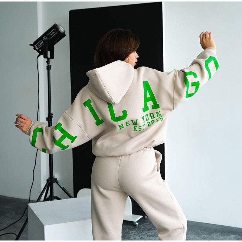 Dames Ensemble de sweat-shirt oversize décontracté avec capuche et taille élastique Chic und Stil