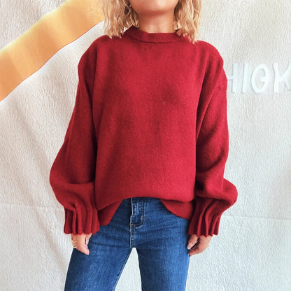 Pull en tricot décontracté pour femme avec col rond large et texture floconneuse Chic und Stil