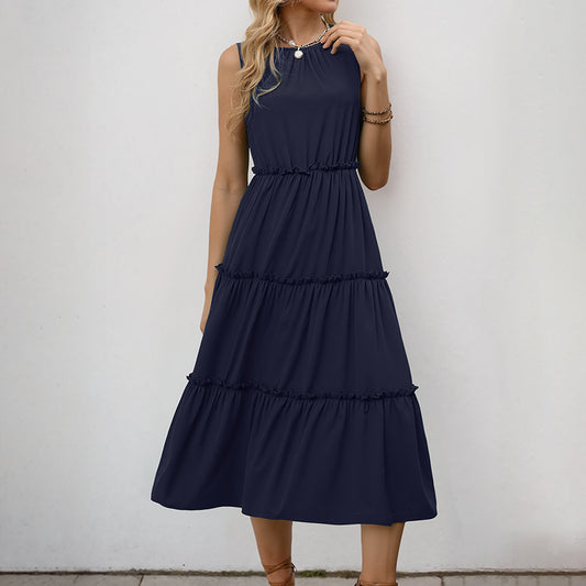 Robe midi sans manches à volants pour femmes Chic und Stil
