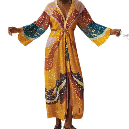 Robe maxi pour femmes avec imprimé coloré et manches longues modernes Chic und Stil