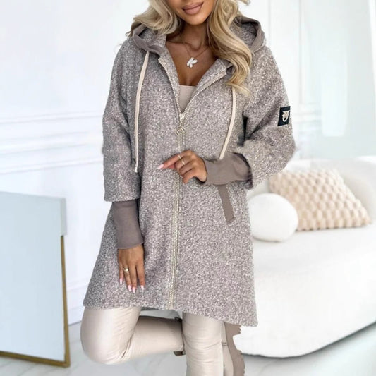 Dames Fleece-long jacket avec fermeture éclair de haute qualité et capuche Chic und Stil