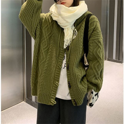 Dames cardigan en laine confortable avec capuche et motif en torsades Chic und Stil