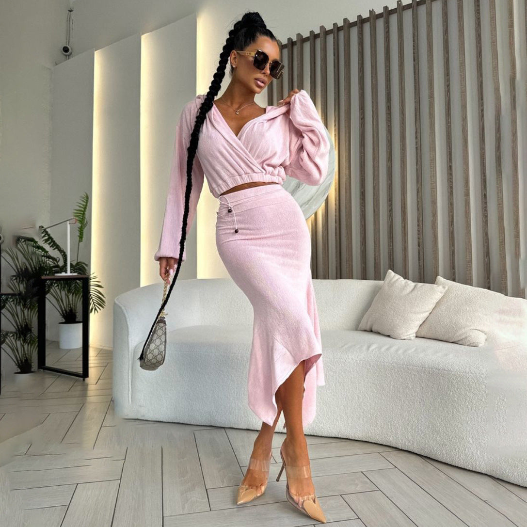 Robe portefeuille pour femmes avec ourlet asymétrique et élégantes manches bouffantes Chic und Stil