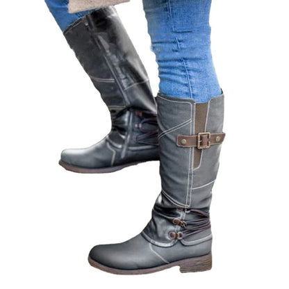 Bottes en cuir hautes pour femmes avec boucles décoratives et sangles élastiques Chic und Stil