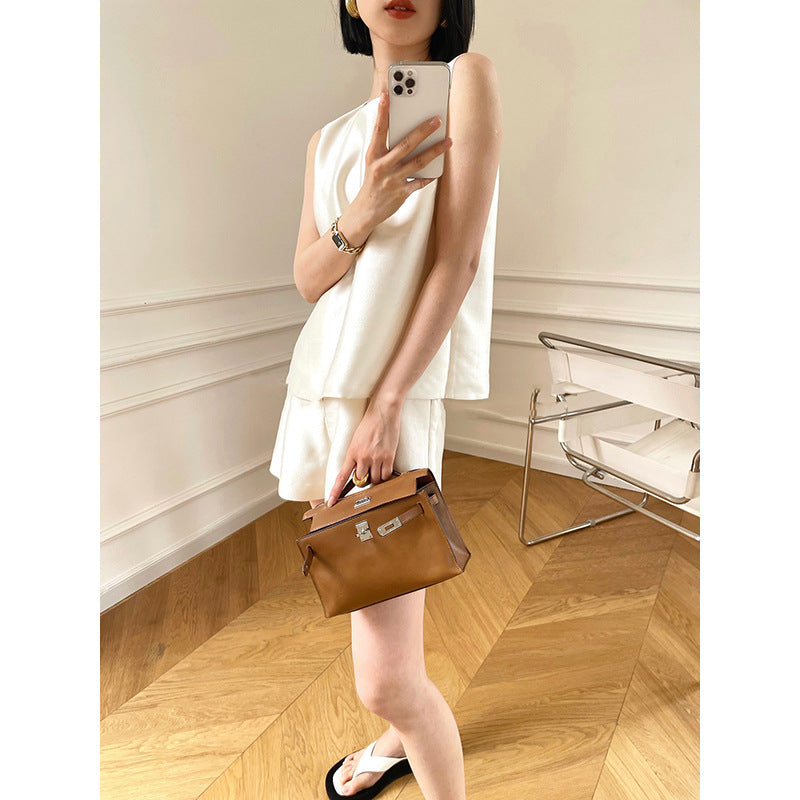 Ensemble Top sans Manches en Satin et Shorts Chic und Stil pour Femmes