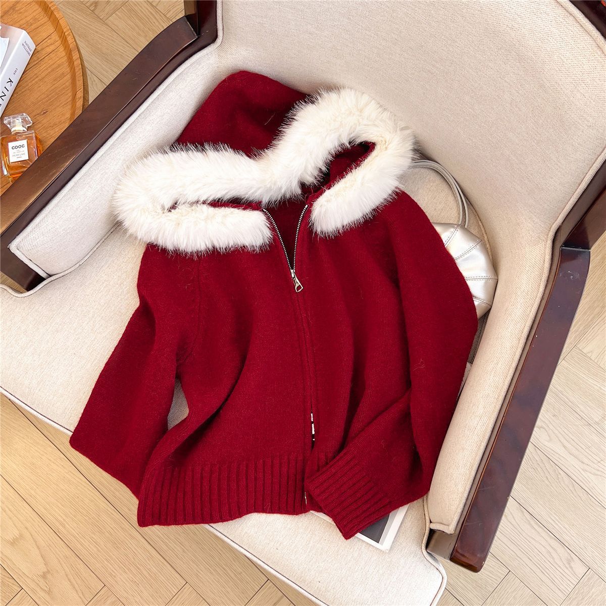 Cardigan Femme Douillet avec Col en Fourrure Synthétique Amovible Chic & Stil