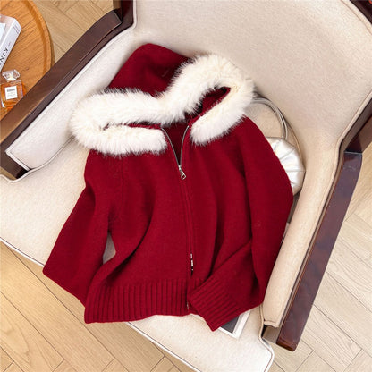 Cardigan Femme Douillet avec Col en Fourrure Synthétique Amovible Chic & Stil